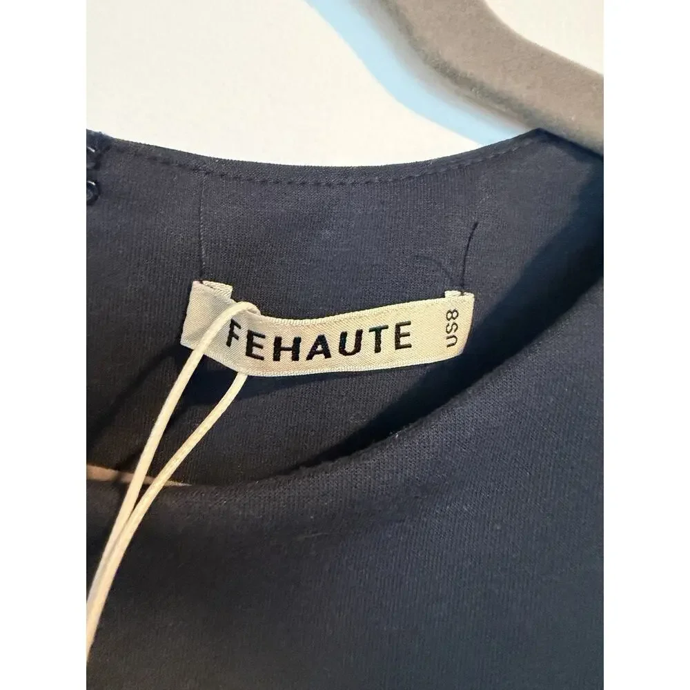Fehaute Sleeveless Midi A-line Dress with Waist Twist in Navy - Size 8, NWT